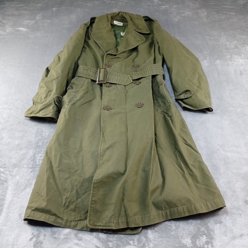 US Military Overcoat Mens Small Regular Green Cotton Sateen Trench 1952 Vintage